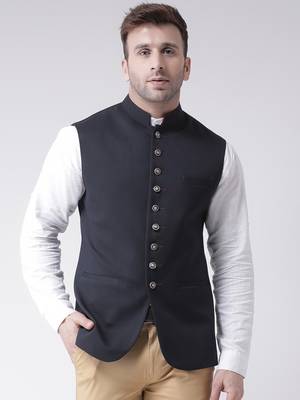 Blue plain cotton poly
 nehru jacket 1