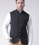 Blue plain cotton poly
 nehru jacket