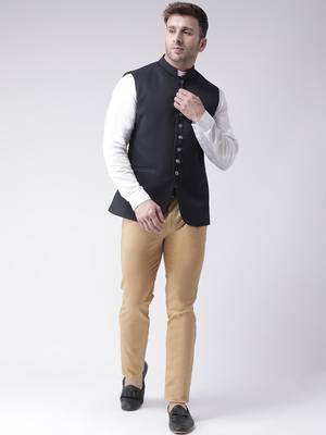 Blue plain cotton poly
 nehru jacket 2