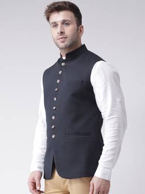Blue plain cotton poly
 nehru jacket 3