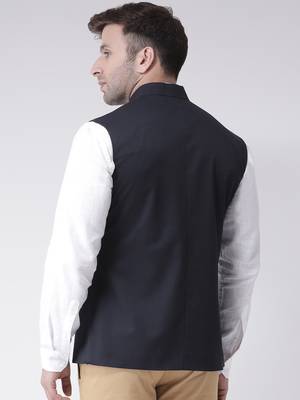 Blue plain cotton poly
 nehru jacket 4