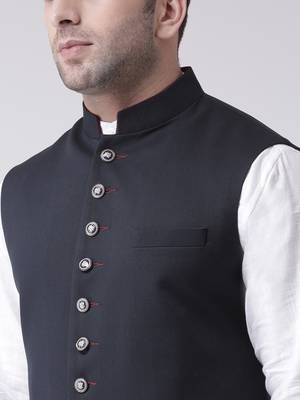 Blue plain cotton poly
 nehru jacket 5