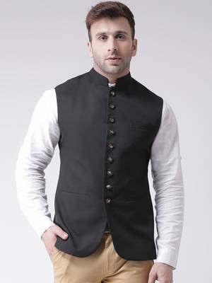Black plain cotton poly
 nehru jacket 1