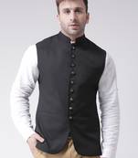 Black plain cotton poly
 nehru jacket