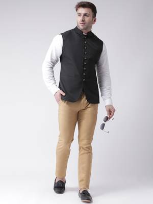 Black plain cotton poly
 nehru jacket 2
