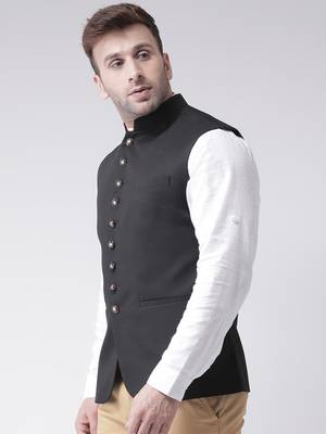 Black plain cotton poly
 nehru jacket 3