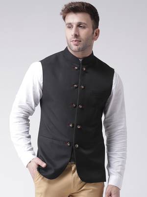 Black plain cotton poly
 nehru jacket 1