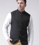 Black plain cotton poly
 nehru jacket