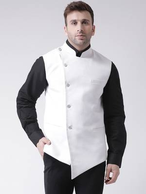 White plain cotton poly
 nehru jacket 1