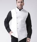 White plain cotton poly
 nehru jacket