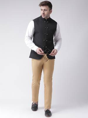 Black plain cotton poly
 nehru jacket 2