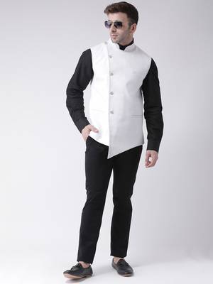White plain cotton poly
 nehru jacket 2