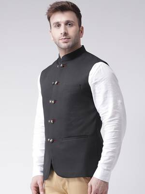 Black plain cotton poly
 nehru jacket 3