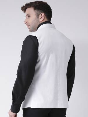 White plain cotton poly
 nehru jacket 4