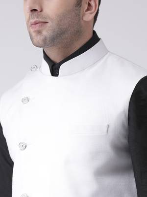 White plain cotton poly
 nehru jacket 5
