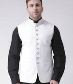 White plain cotton poly
 nehru jacket