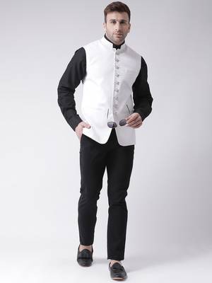White plain cotton poly
 nehru jacket 2