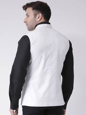 White plain cotton poly
 nehru jacket 4