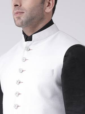 White plain cotton poly
 nehru jacket 5
