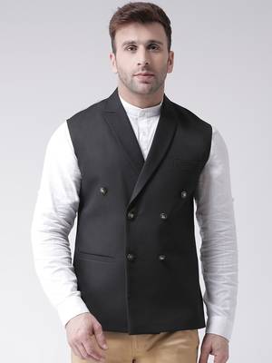 Black plain cotton poly
 nehru jacket 1