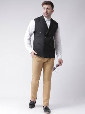 Black plain cotton poly
 nehru jacket 2