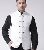 White plain cotton poly nehru jacket