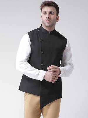 Black plain cotton poly
 nehru jacket 1