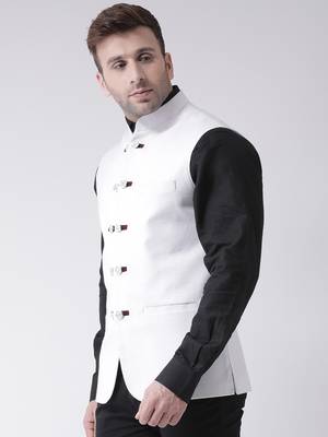 White plain cotton poly nehru jacket 3