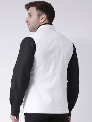 White plain cotton poly nehru jacket 4
