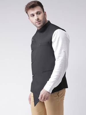 Black plain cotton poly
 nehru jacket 3