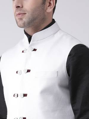 White plain cotton poly nehru jacket 5