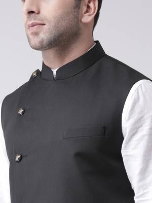 Black plain cotton poly
 nehru jacket 5