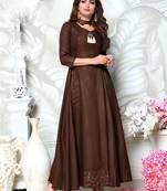 Dark-brown printed faux rayon long tops