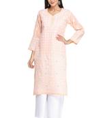 Ada Hand Embroidered Peach Cotton Chikankari Kurti