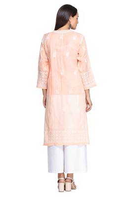 Ada Hand Embroidered Peach Cotton Chikankari Kurti 2