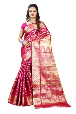 Pink woven silk blend saree with blouse 1