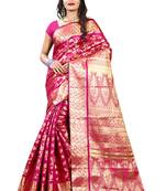 Pink woven silk blend saree with blouse