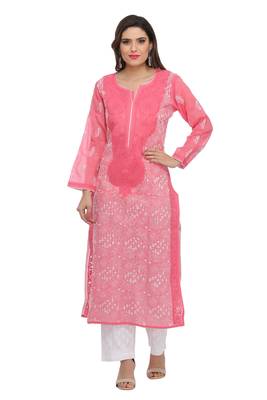 Ada Carrot Pink Cotton Chikankari Kurti 1