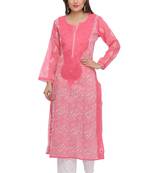 Ada Carrot Pink Cotton Chikankari Kurti