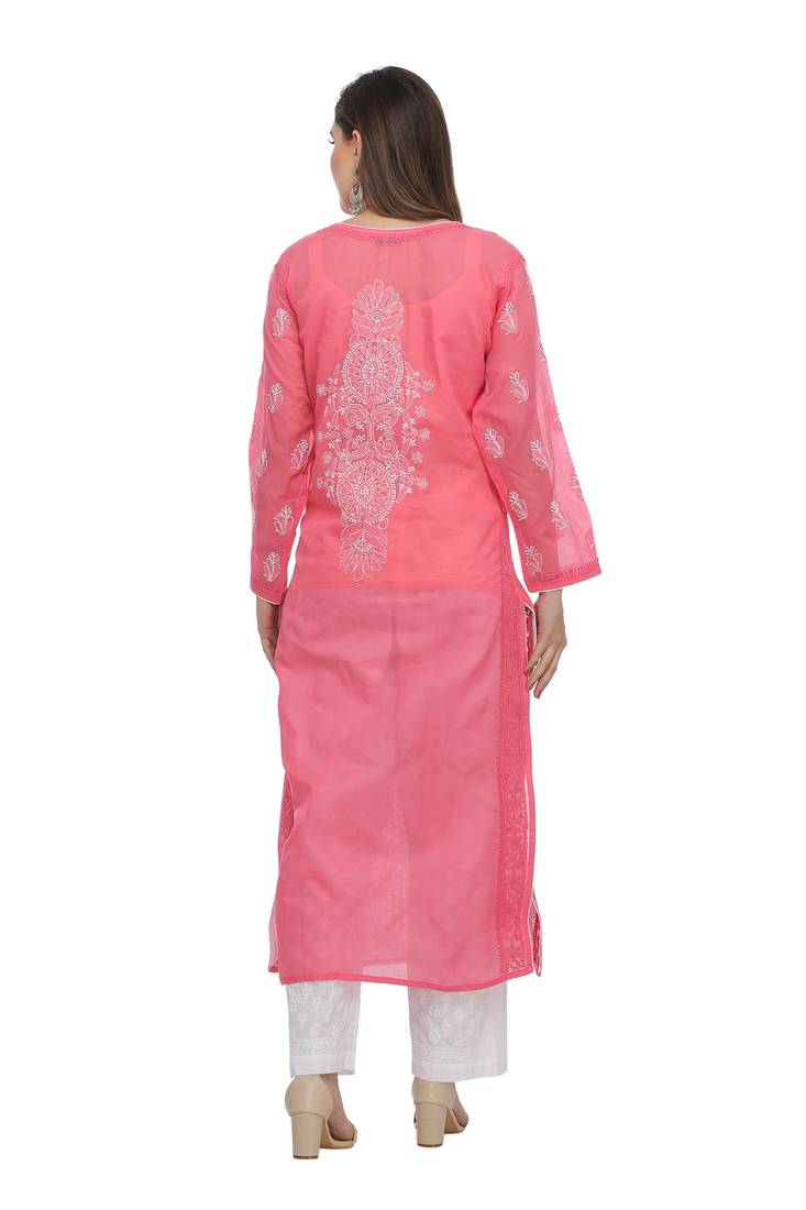 Ada Carrot Pink Cotton Chikankari Kurti