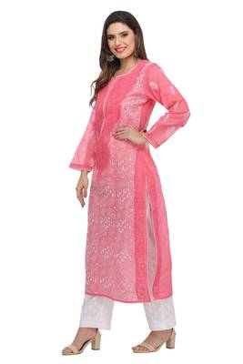 Ada Carrot Pink Cotton Chikankari Kurti 3