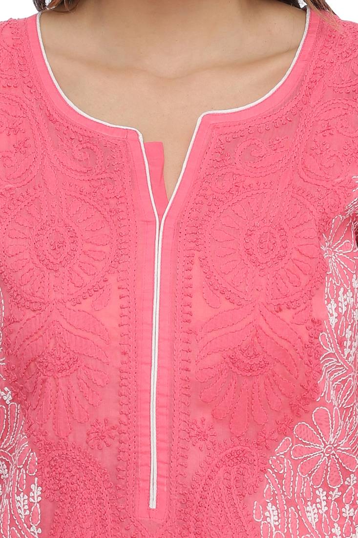 Ada Carrot Pink Cotton Chikankari Kurti