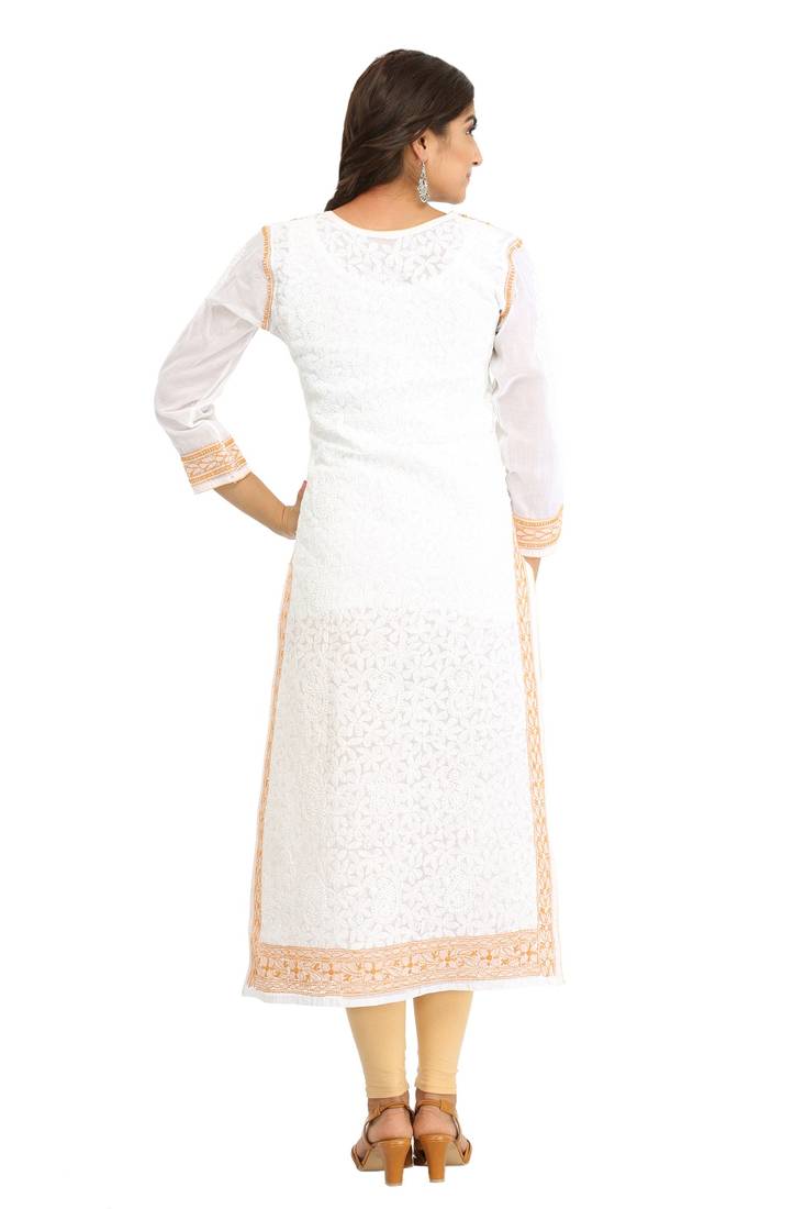 Ada White Cotton Chikankari Kurti