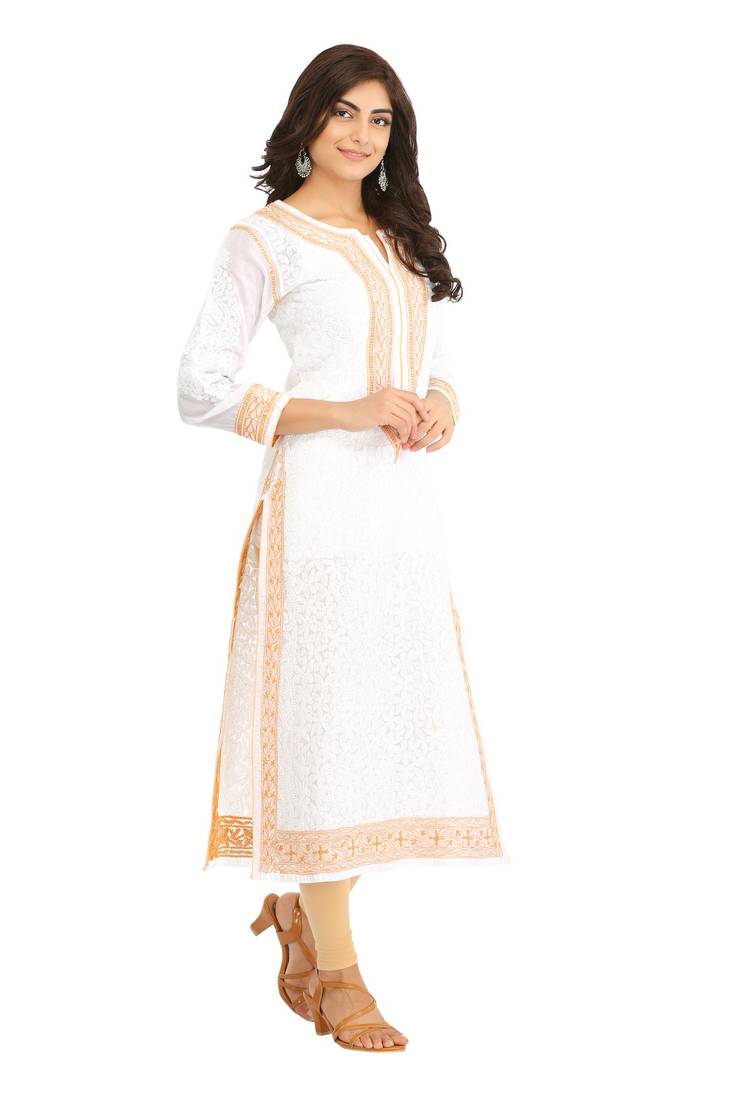 Ada White Cotton Chikankari Kurti