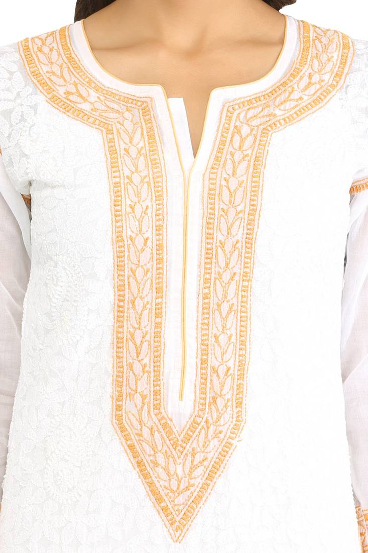 Ada White Cotton Chikankari Kurti