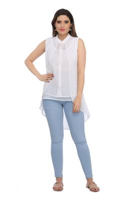 White Embroidered Georgette Chikankari Kurti 1