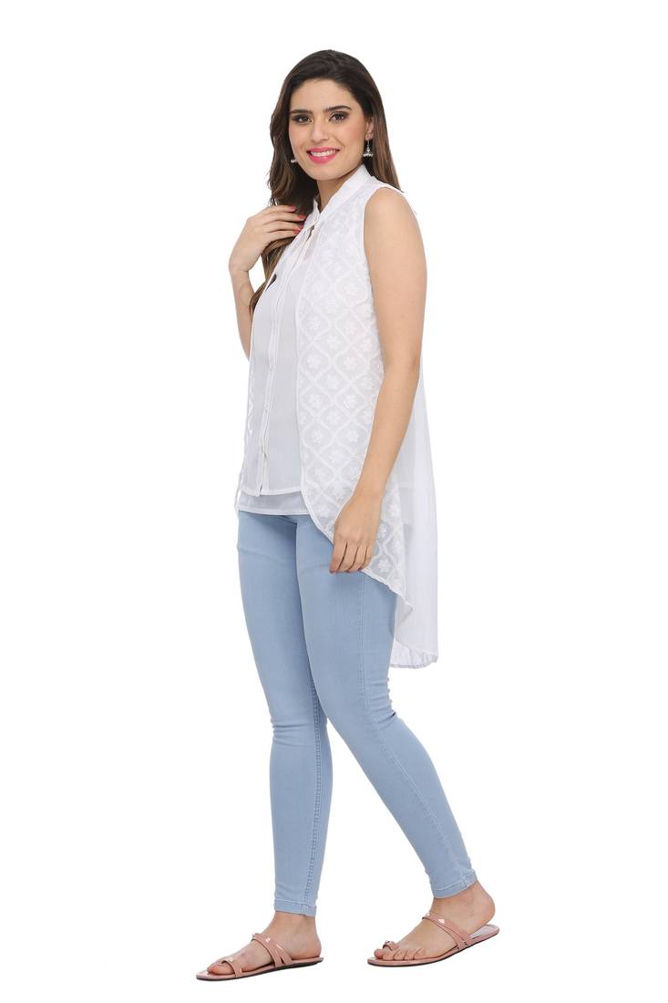 White Embroidered Georgette Chikankari Kurti