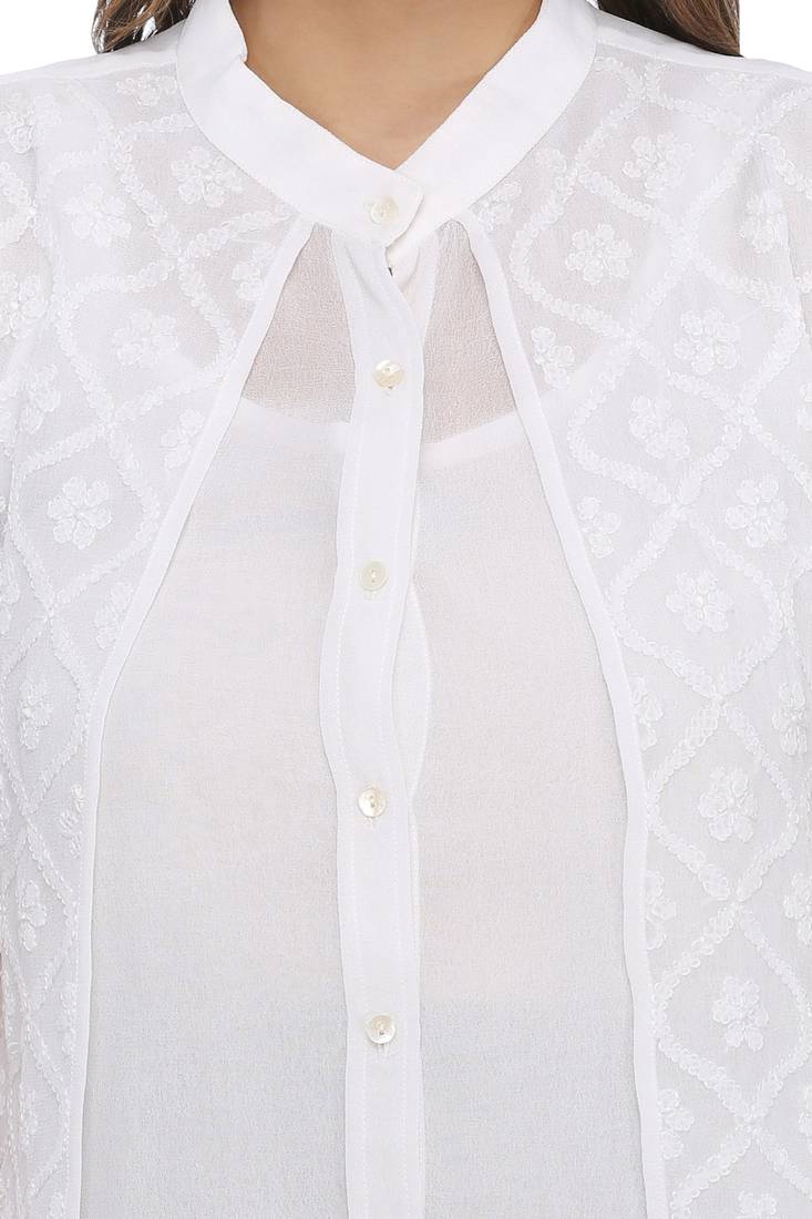 White Embroidered Georgette Chikankari Kurti