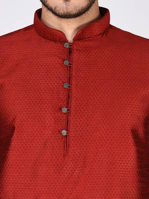 Red Plain Silk Blend Kurta Pajama 4