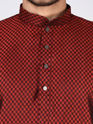 Red Plain Silk Blend Kurta Pajama 4